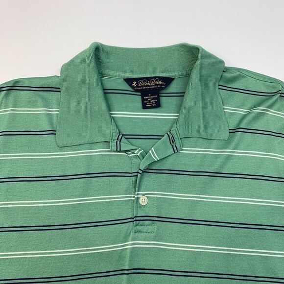 Brooks Brothers Polo Shirt Mens L Large Green Striped Performance Knit Cotton * - Picture 4 of 10